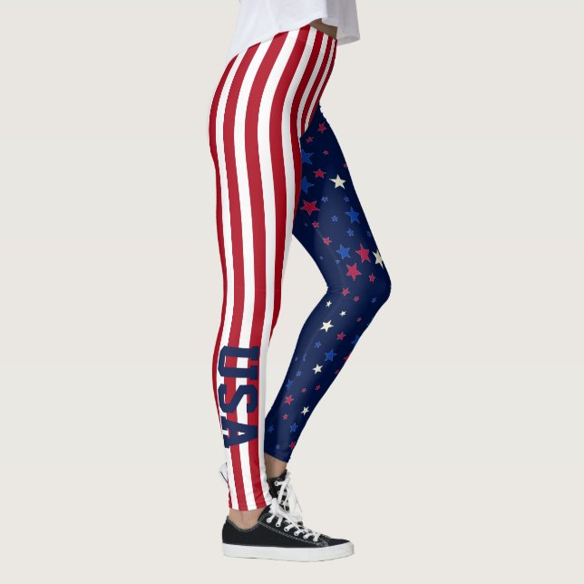 Legging EUA 4 de julho Estrelas Patrióticas Strips Bandeir (Direita)