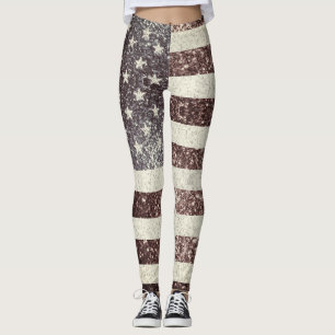 Legging EUA bandeira Rustic Red Dourado Blue Sparkles Amér