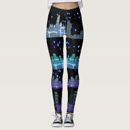Legging EUA City Skylines Silver Nightlife com estrelas
