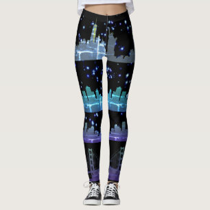 Legging EUA City Skylines Silver Nightlife com estrelas