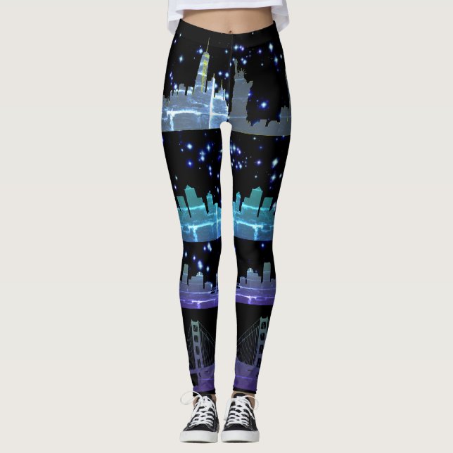 Legging EUA City Skylines Silver Nightlife com estrelas (Frente)