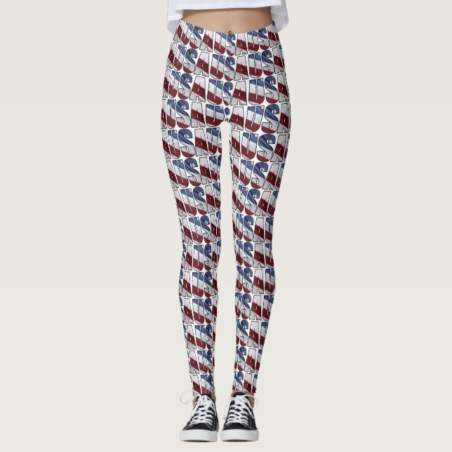 Legging EUA em Red White e Blue American Patriotic Flag (Frente)