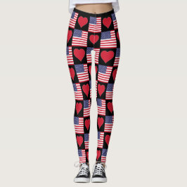 Legging EUA Heart United States Patriotic American Flag