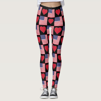 Legging EUA Heart United States Patriotic American Flag