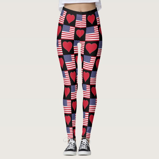 Legging EUA Heart United States Patriotic American Flag (Frente)