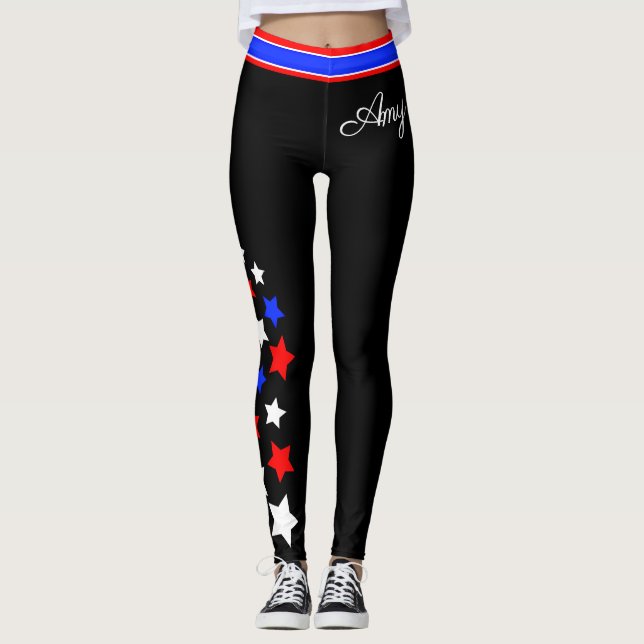 Legging EUA - White e Blue Stars (Seu Nome) (Frente)