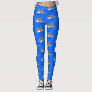 Legging Excelente de ilustração animada feliz de tubarã