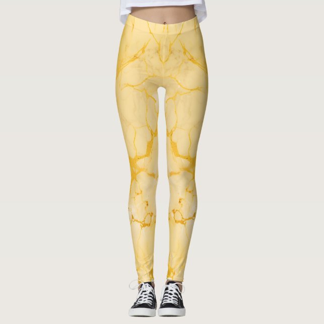Legging Excelente Impressão de cor amarelo do mármore (Frente)