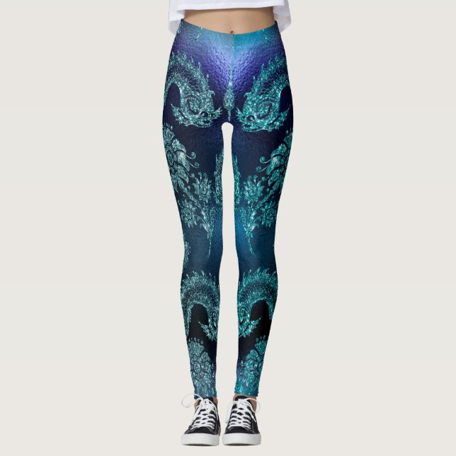 Legging Excelente Impressão de Tatuagem Azul (Frente)
