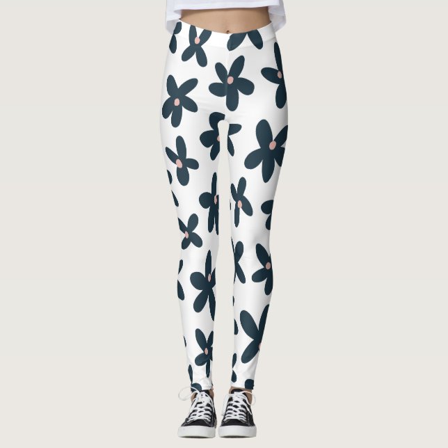 Legging Execução do Fluxo Floral de Daisy Azul (Frente)