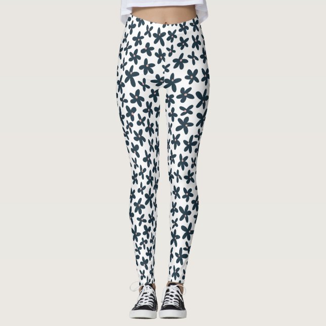 Legging Execução do Fluxo Floral de Daisy Azul (Frente)
