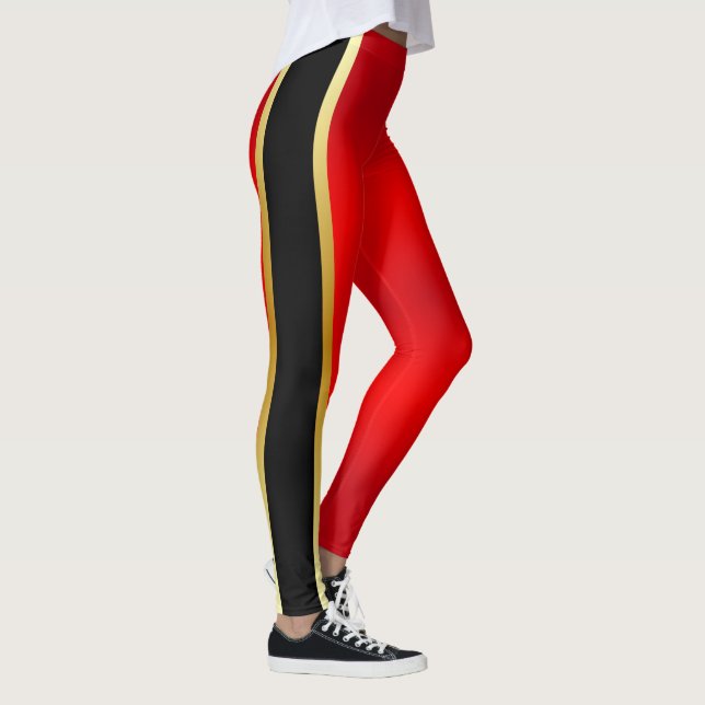 Legging Exercício Aeróbico Vermelho Preto e Dourado (Direita)