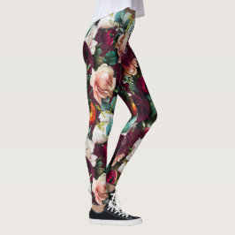 Legging Exercício De Trabalho Botânico Floral Elegante
