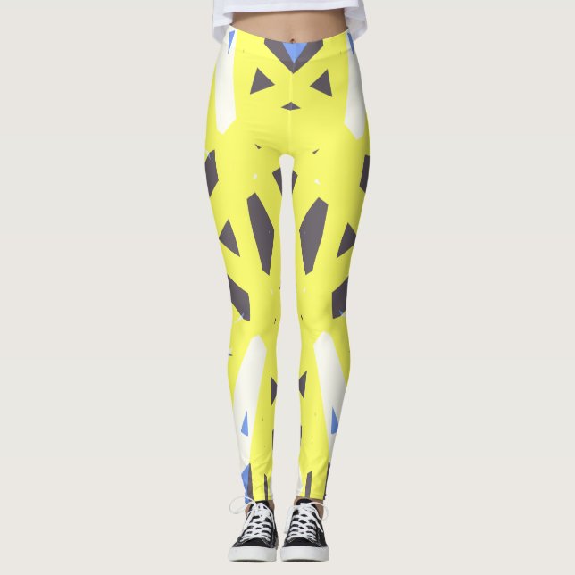 Legging Exercício Geométrico de Gym Branco da Cinza Azul A (Frente)