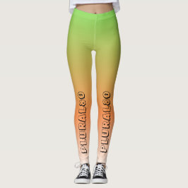 Legging exercício verde laranja gradiente de texto na moda