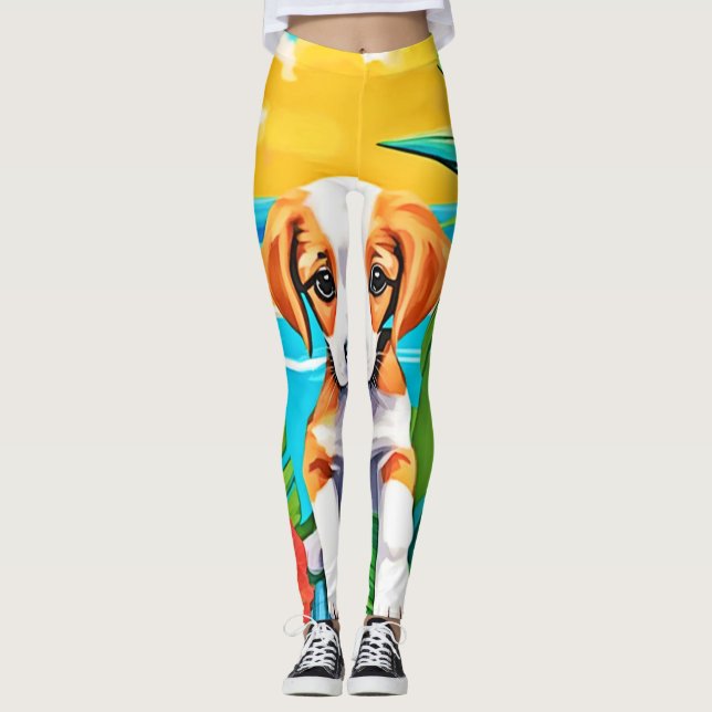 Legging Exibição de Paraíso de Pup de Praia (Frente)