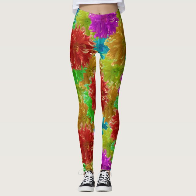 Legging Explosão da Flor Rainbow Dahlia (Frente)