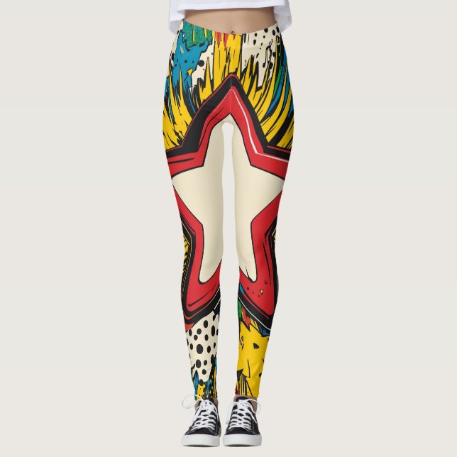 Legging Explosão de Arte Pop de Foto Colorida (Frente)