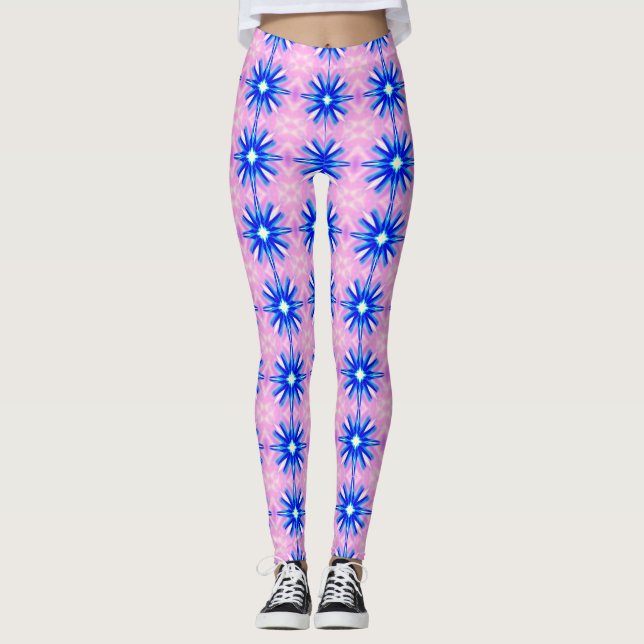 Legging explosão de estrelas azuis cor-de-rosa (Frente)