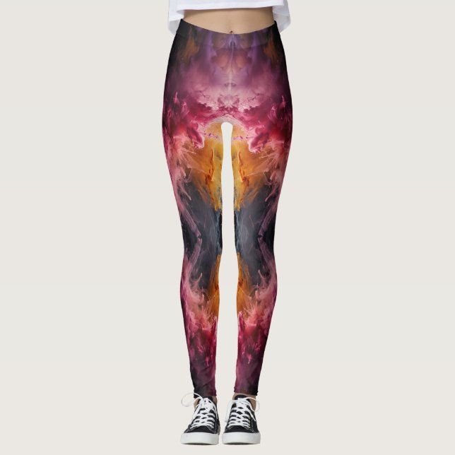 Legging Explosão de fumos cor-de-rosa e laranja (Frente)