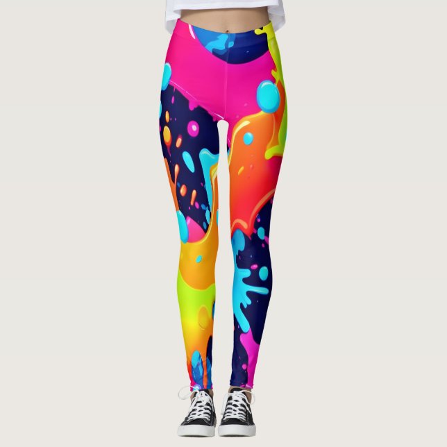 Legging Explosão de pintura neon (Frente)