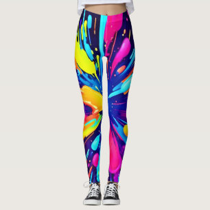Legging Explosão de pintura neon na Canvas escura