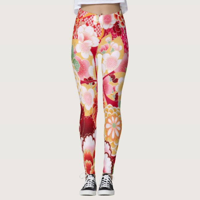 Legging Explosão floral vermelha de Falln (Frente)