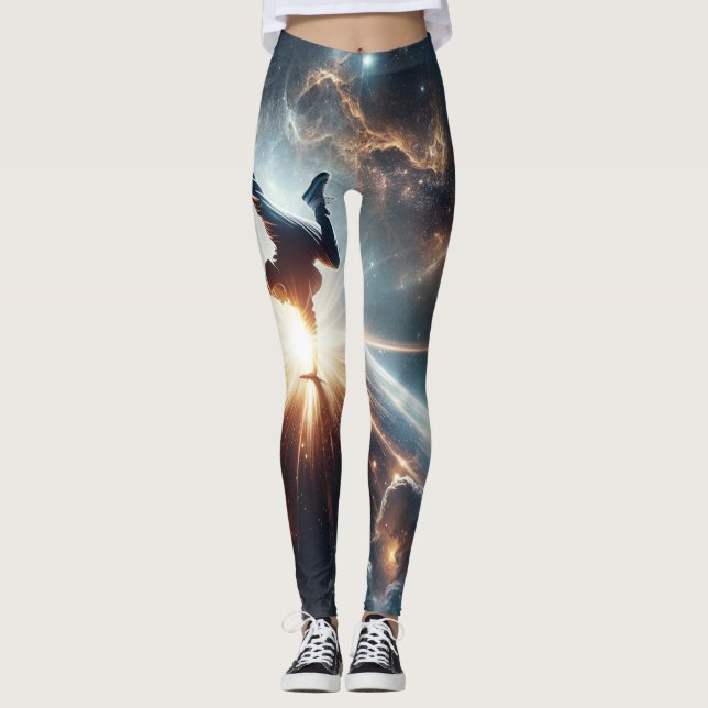 Legging Explosão Galáctica de Breakdance em Espaços Profun (Frente)