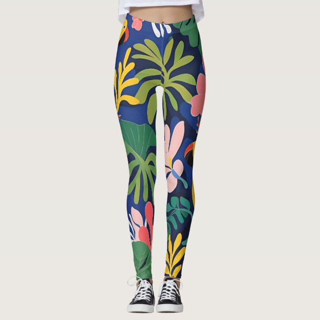 Legging Expressionismo distorce a arte das plantas tropica (Frente)