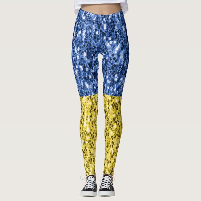 Legging Faíscas de brilho azul amarelo da bandeira da Ucrâ (Frente)