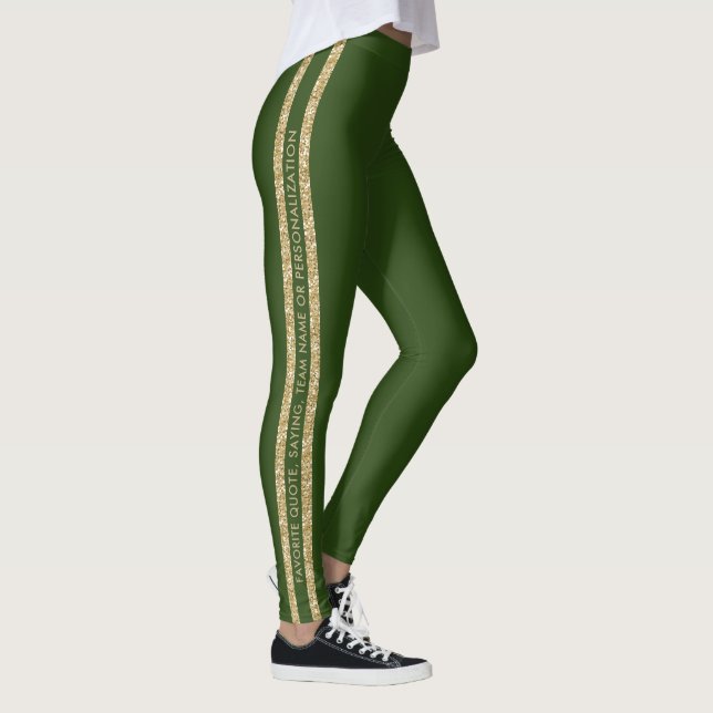 Legging Faixa Atlética de Texto Personalizada Verde e Dour (Direita)