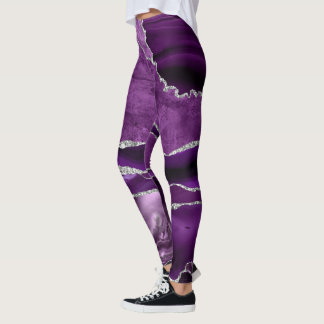 Legging Faixa de Brilho de Geodo de Ametista Violeta Roxo