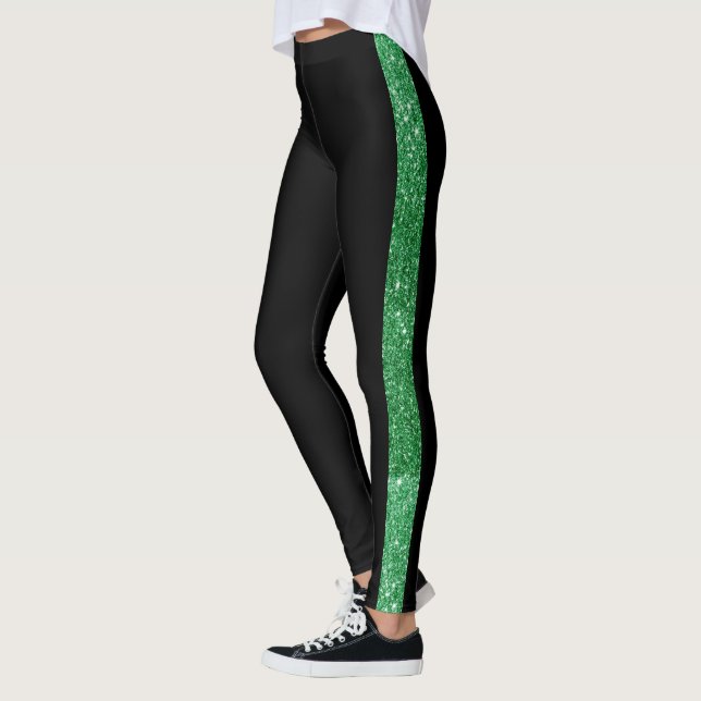 Legging Faixa de Brilho Verde com Faixa Lateral Personaliz (Esquerda)