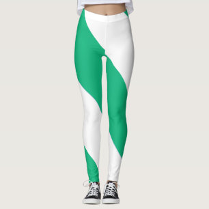 Legging Faixa de Diagonal Verde e Branco