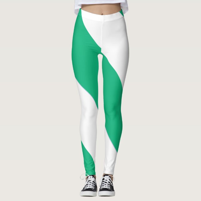 Legging Faixa de Diagonal Verde e Branco (Frente)
