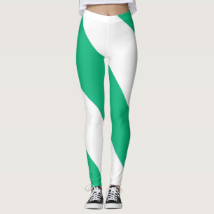 Legging Faixa de Diagonal Verde e Branco