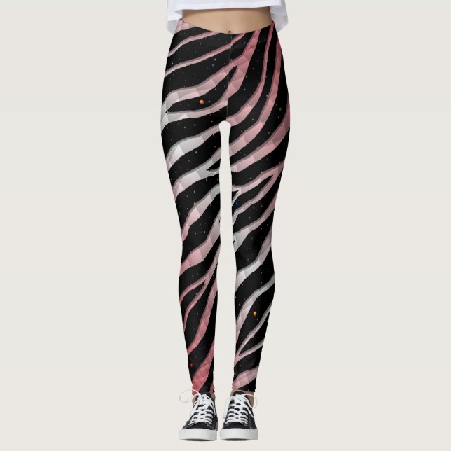 Legging Faixa de TempoEspaçoEspelhada - Coral/Branco (Frente)