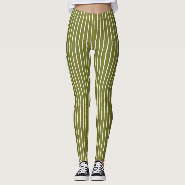 Legging Faixa Verde-Oliva com Linhas Isoladas (Frente)