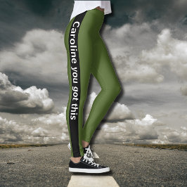 Legging Faixa Vertical Preta | Adicionar texto | Verde-oli