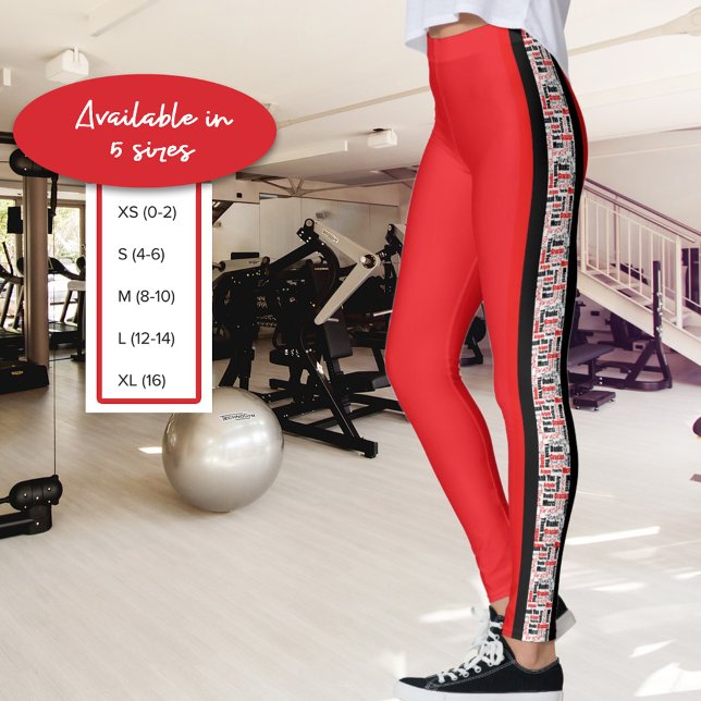 Legging Faixa vertical, vermelha e preta, multilíngue (This multilingual thank you word cloud typography design adds a twist to the red leggings)