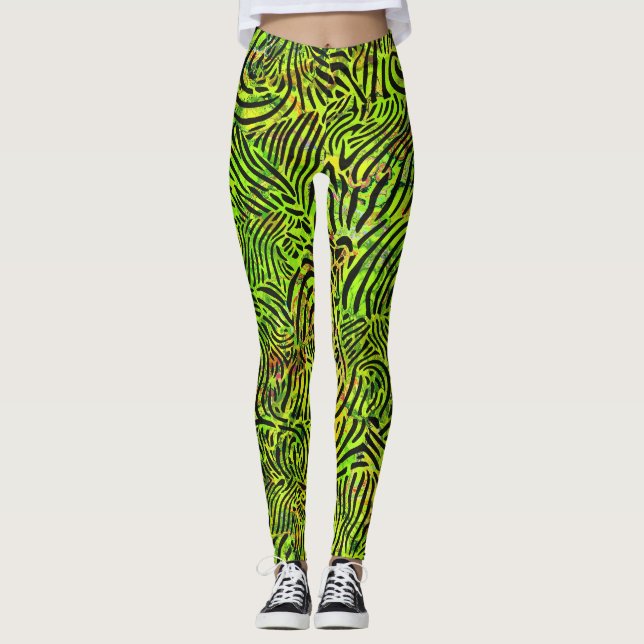 Legging Faixa Zibra Verde e Preta (Frente)