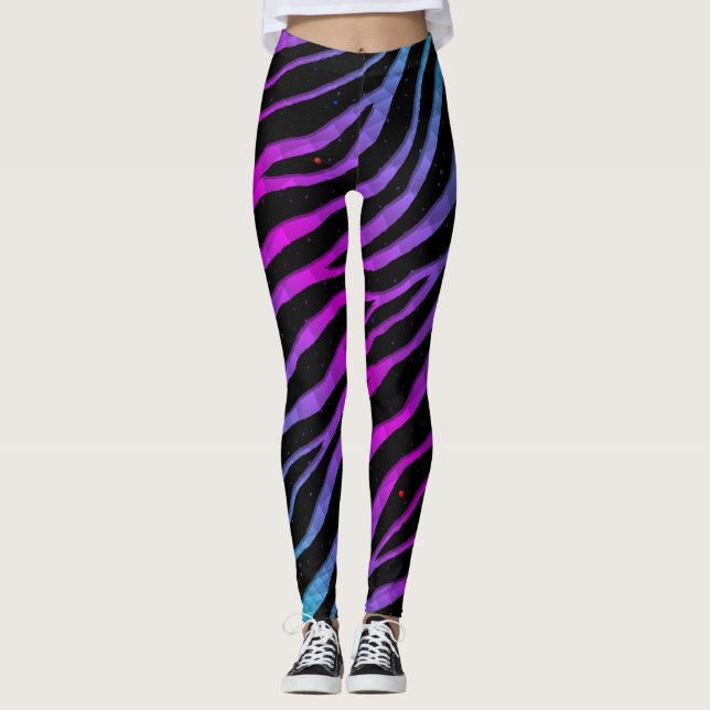 Legging faixas de espaçotempo com riscas - ciano/rosa (Frente)