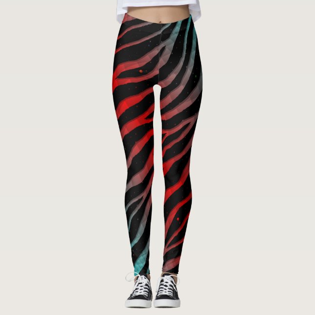 Legging faixas de espaçotempo com riscas - ciano/vermelho (Frente)