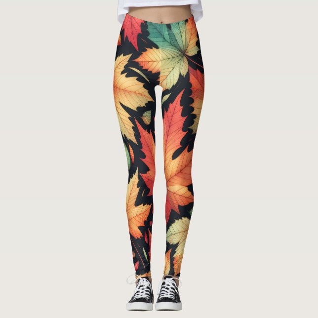 Legging Fall Autumn Maple Leaves Colorful Pattern  (Frente)