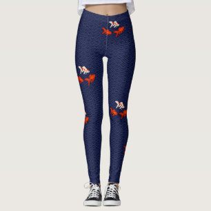 Legging Fantail Goldfish no padrão de onda de Seigaiha Jap