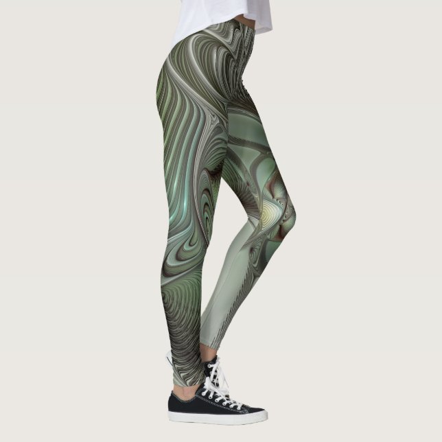 Legging Fantasia de Arte Fractal da Cinza Olive Green (Direita)