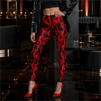 Legging Fantasia de Halloween Chamas de Fogo Vermelho do D