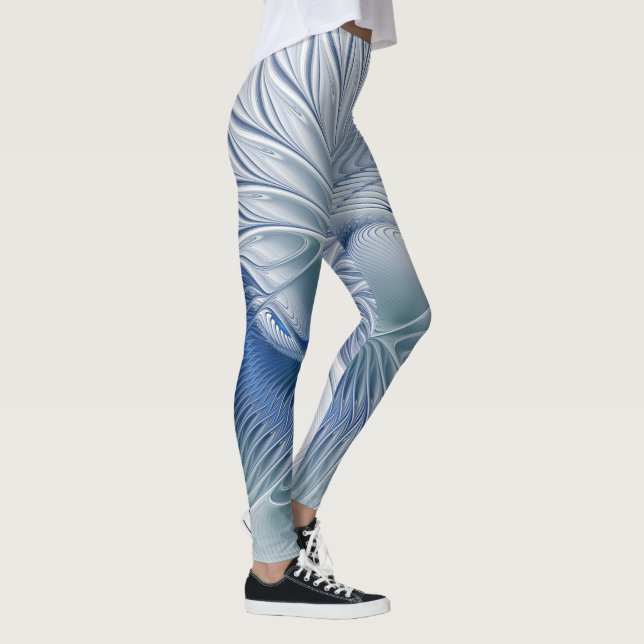 Legging Fantasia Dinâmica Abstrata Tons Azuis Arte Fractal (Direita)