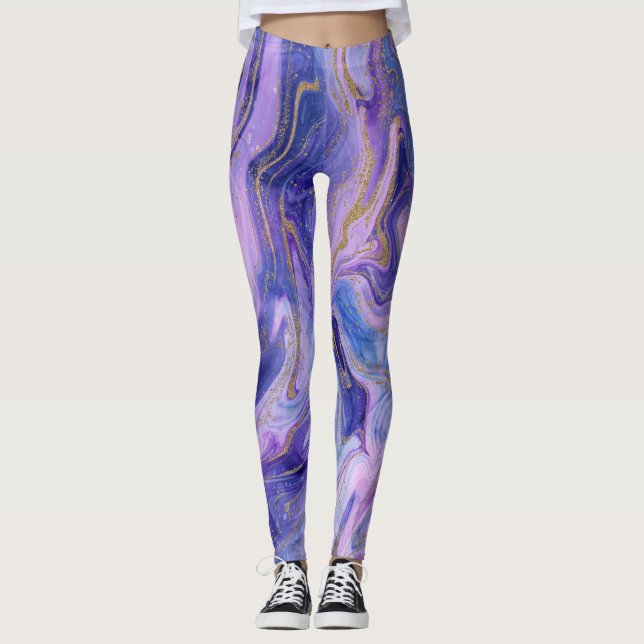 Legging Fantasia em Aquarela de Nuvens de Algodão Doce Mar (Frente)