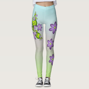 Legging Fantasia Floral Flores Lilás Formas Verdes Fractal